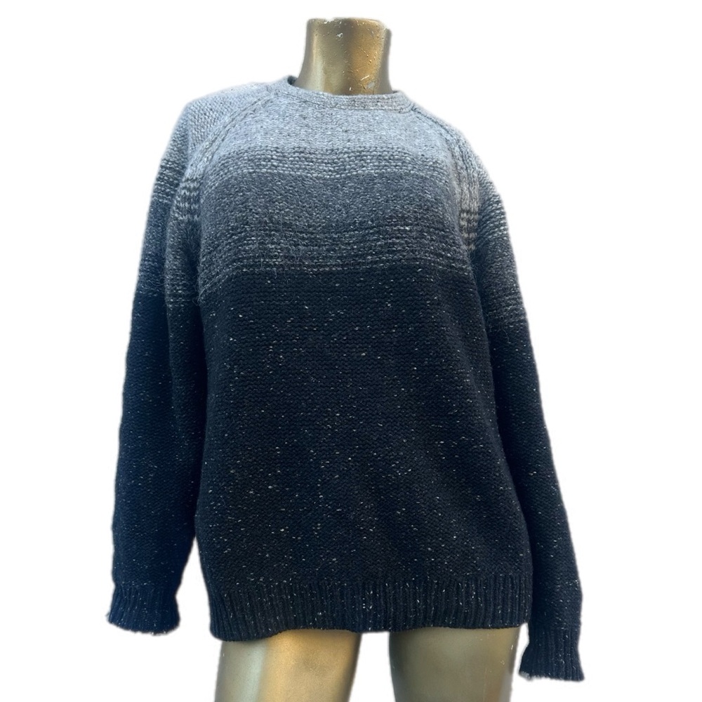 Fisherman Out of Ireland Merino Wool Crewneck Sweater/Jumper Men’s XL Gray Ombré